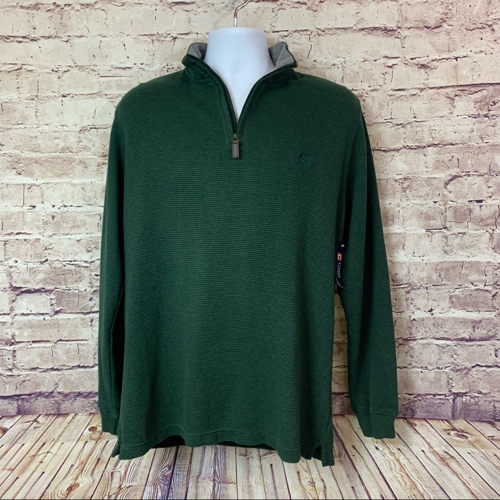 Chaps Mens Green Pullover 1/4 Zip Knit Sweater
